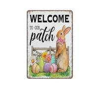 KOPUTE Bar Decor Easter Sign,Easter Tray Decor,Easter Day Decor,Welcome To Our Patch Sign Funny Metal Sign Poster Wall Art for Kitchen Garden Bathroom Farm Home Coffee Decor Tin Sign,12x16 inches