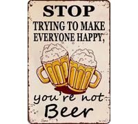 KOPUTE Bar Decor Signs Funny Tin Signs for Man Cave Stop Trying to Make Everyone Happy, You’re Not Beer Metal Sign for Home Bar Kitchen Coffee Man Cave Garage Wall Decor Art Tin Sign 12x16 Inch