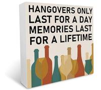 KOPUTE Bar Wooden Box Sign Home Bar Wall Decor Rustic Hangovers Only Last for a Day Memories Last for a Lifetime Wood Box Sign 7 x 7 Inches