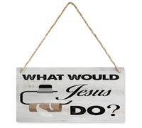 KOPUTE Bathroom Quote What Would Jesus Do Wood Sign Rustic Wooden Sign Farmhouse Wooden Plaque Decor Office Decor Sign Rustic Home Decoration 5X10 inch