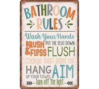 KOPUTE Bathroom Rules Boys Fish Bathroom Colorful Metal Signs Funny Tin Sign Retro Poster Plaque Wall Decor For Home Bar Kitchen Coffee Man Cave Garage Wall Decor Art Tin Sign 8x12 Inch