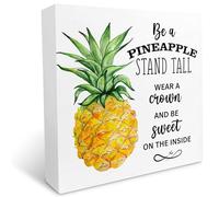KOPUTE Be a Pineapple Stand Tall Wear a Crown and Be Sweet Wooden Box Sign Desk Decor,Rustic Summer Pineapple Wood Block Sign Desk for Home Kitchen Garden Shelf Table Decor 7 x 7 Inches