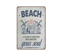 KOPUTE Beach A Place to Lose Your Mind And Find Your Soul Sign Rustic Sign Summer Beach House Decor Funny Metal Sign Poster for Kitchen Garden Bathroom Farm Home Coffee Decor Tin Sign,12x16 inches