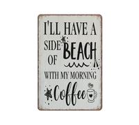 KOPUTE Beach Coffee Tin Sign Rustic Beach With My Morning Coffee tin sign Funny Metal Sign Poster Wall Art for Kitchen Garden Bathroom Farm Home Coffee Decor Tin Sign,5.5x8 inches