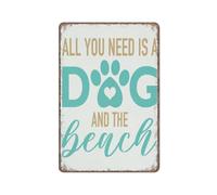 KOPUTE Beach Decor Sign,Beach House Ocean Coastal Sea,A Dog And The Beach, Beach Gifts for Dog Lover Funny Metal Sign Poster for Kitchen Garden Bathroom Farm Home Coffee Decor Tin Sign,5.5x8 inches