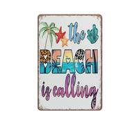 KOPUTE Beach Sign Beach House Decor The Beach Is Calling Square Sign,Tropical Coastal Sign Funny Metal Sign Poster Wall Art for Kitchen Garden Bathroom Farm Home Coffee Decor Tin Sign,5.5x8 inches