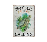KOPUTE Beach Sign The Ocean Is Calling Sign Rustic Sea Turtle Sign Beach Ocean Sea Decor Funny Metal Sign Poster for Kitchen Garden Bathroom Farm Home Coffee Decor Tin Sign,5.5x8 inches