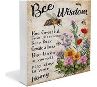 KOPUTE Bee Wisdom, What A Wonderful World, Honey Queen Beekeeper, Save The Bee, Bee Lover, House Decoration, Funny Bathroom Sign Decor Desk Decor Wooden Box Sign 7 x 7 Inches