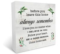 KOPUTE Before You Leave This Home Always Remember Wood Box Sign Decor Rustic Positive Family Quote Wooden Box Sign Block Plaque for Wall Tabletop Desk Home Entryway Decoration 5 x 5 Inches