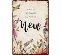 KOPUTE Behold I Am Making All Things New Metal Tin Sign Christian Bible Verses Wall Decor Scripture Wall Art Poster Home Bar Kitchen Coffee Man Cave Garage Wall Decor Art Tin Sign 12x16 Inch