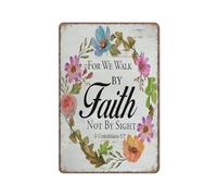 KOPUTE Bible Verse 2 Corinthians 5:7 Sign Rustic for We Walk by Faith Not by Sight Scripture Sign Funny Metal Sign Poster for Kitchen Garden Bathroom Farm Home Coffee Decor Tin Sign,5.5x8 inches