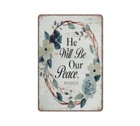 KOPUTE Bible Verse Micah 5:5 Sign Rustic Scripture Sign Christian Home Office Decor Funny Metal Sign Poster Wall Art for Kitchen Garden Bathroom Farm Home Coffee Decor Tin Sign,8x12 inches