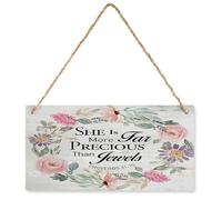 KOPUTE Bible Verse She Is Far More Precious Than Jewels Wood Sign Rustic Scripture Wooden Sign Farmhouse Wooden Plaque Decor Office Decor Sign Rustic Home Decoration 10X16 inch