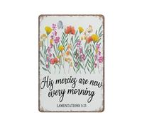 KOPUTE Bible Verse Sign,Lamentations 3:23 Scriptures Sign,Wildflowers Religious Sign,Funny Metal Sign Poster Wall Art for Kitchen Garden Bathroom Farm Home Coffee Decor Tin Sign,12x16 inches