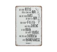 KOPUTE Bible Verse Sign, Let Your Roots Grow Down Colossians 2:7 Christian Sign Block,Funny Metal Sign Poster Wall Art for Kitchen Garden Bathroom Farm Home Coffee Decor Tin Sign,12x16 inches