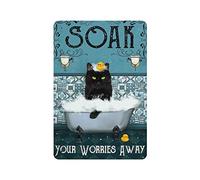 KOPUTE Black Cat Metal Tin Sign Soak Your Worries Away Signs Vintage Bathroom Iron Sign Painting Poster,Aluminium Sign Retro Tin Signs farmhouse decoration, bar,garage, tin sign 14x20cm
