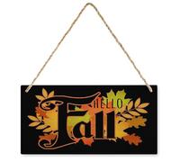KOPUTE Black Hello Fall Maple Leaves Wooden Plaque Farmhouse Wooden Plaque Decor Office Decor Sign Rustic Home Decoration 6X12 inch