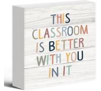 KOPUTE Boho Classroom Decor Inspirational Wood Box Sign Desk Decor, Playroom Nursery Classroom Quote Wooden Block Sign for Classroom Kids Room Reading Room Decor 7 x 7 Inches