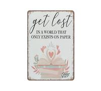 KOPUTE Book Lover Decor Sign, Get Lost in A World, Book Worm Nerd Decor for Home Funny Metal Sign Poster Wall Art for Kitchen Garden Bathroom Farm Home Coffee Decor Tin Sign,8x12 inches