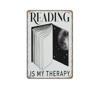 KOPUTE Book Lover Decor Sign, Reading Is My Therapy, Book Worm Nerd Decor for Home Funny Metal Sign Poster Wall Art for Kitchen Garden Bathroom Farm Home Coffee Decor Tin Sign,5.5x8 inches