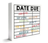 KOPUTE Book Lover Decor Wooden Box Sign, Reader Bookworm Bookish Desk Decoration Home Bedroom Office Bookshelf Decor, Date Due, Book Lover Nerd Librarian Gifts for Teens Wo 7 x 7 Inches