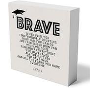 KOPUTE Brave Whenever You Find Yourself Wooden Box Sign Home School Wall Decor Rustic School Graduation Theme Wood Box Sign 5 x 5 Inches