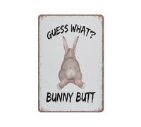 KOPUTE Bunny Easter Sign,Gifts For Bunny Lovers, Guess What Bunny Butt Funny Rabbit Easter Block Sign Funny Metal Sign Poster for Kitchen Garden Bathroom Farm Home Coffee Decor Tin Sign,12x16 inches