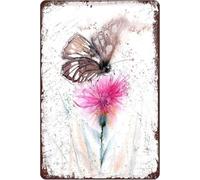 KOPUTE Butterfly On Thistle Flower Metal Tin Sign Retro Kitchen Posters Prints Funny Novelty Metal Signs For Home Bar Kitchen Coffee Man Cave Garage Wall Decor Art Tin Sign 5.5x8 Inch