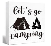 KOPUTE Camping Decor Funny Camping Sign Rustic Black and White Let's Go Camping Wood Block Sign Home RV Camper Decor,Camper for Inside,Camping Gifts 5 x 5 Inches