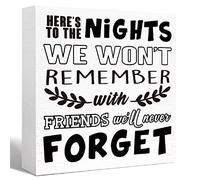 KOPUTE Camping Decor Funny Camping Sign Rustic Here's to the Nights We Won't Remember Wood Block Sign Home RV Camper Decor,Camper for Inside,Camping Gifts 5 x 5 Inches