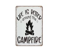 KOPUTE Camping Decor Funny Camping Sign Rustic Life Is Better Around The Campfire Decor,Funny Metal Sign Poster Wall Art for Kitchen Garden Bathroom Farm Home Coffee Decor Tin Sign,12x16 inches