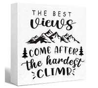 KOPUTE Camping Decor Funny Camping Sign Rustic the Best Views Come After the Hardest Climb Wood Block Sign Home RV Camper Decor,Camper for Inside,Camping Gifts 5 x 5 Inches
