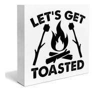 KOPUTE Camping Wooden Box Sign House Decor Fires Fun Camping Square Wood Sign Desk Decoration Campfire Wood Block Plaque Box Sign for Shelf Home 7 x 7 Inches