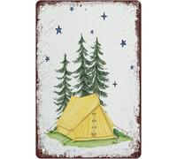 KOPUTE Campsite Camping Under The Stars Yellow Tent Able Boys Room Decor Bathroom Hanging Decor Home Bar Kitchen Coffee Man Cave Garage Wall Decor Art Tin Sign 12x16 Inch