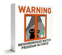 KOPUTE Cat Lover Decor Wooden Box Sign, Funny Cat Desk Decoration for Home, Neighborhood Watch Program, Cat Lover Gifts, Cat Mom Cat Dad Cat Owner Gifts 5 x 5 Inches