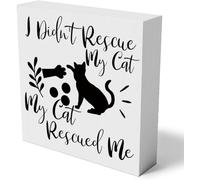 KOPUTE Cat Mom Wooden Box Sign Home Wall Decor Rustic I Didn't Rescue My Cat My Cat Rescued Me Wood Box Sign 5 x 5 Inches