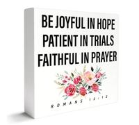 KOPUTE Christian Decor Wooden Box Sign, Religious Scripture Desk Decor Bible Verse Home Office Bedroom Decoration, Be Joyful, Christian Gifts, Baptism Christening Gifts 5 x 5 Inches