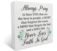 KOPUTE Christian Gift Inspirational Religious Wooden Box Sign Desk Decor Always Pray to Have Eyes That See the Best Wood Plaque Tabletop Signs Decorative Desk Wall Home Decor 7 x 7 Inches