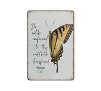 KOPUTE Christian Gifts Inspirational Bible Verse tin sign Romans 122 Scripture Butterfly Funny Metal Sign Poster Wall Art for Kitchen Garden Bathroom Farm Home Coffee Decor Tin Sign,12x16 inches