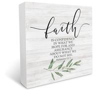 KOPUTE Christian Hebrews 111 Faith is Confidence in What We Hope for Wooden Box Sign Desk Decor,Christian Gifts,Rustic Bible Verse Wood Block Plaque Sign for Home Office Decor 5 x 5 Inches