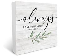 KOPUTE Christian Matthew 2820 I am with You Always Wooden Box Sign Desk Decor, Religious Inspirational Gifts, Rustic Bible Verse Wood Block Plaque Sign for Home Office Desk Decor 7 x 7 Inches
