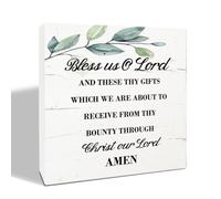 KOPUTE Christian Sign, Bless Us O Lord Sign, Rustic Box Sign Decor Tabletop, Decorative Wooden Box Sign, Christian Prayer Sign, Farmhouse Home Decor, Kitchen Decor,Housewarming Gift 7 x 7 Inches