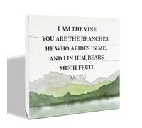 KOPUTE Christian Sign, I am the Vine Sign, Bible Verse Scripture Decor, Rustic Box Sign Decor Tabletop, Christian Decor Sign, Modern Farmhouse Home Office Decor, 5 x 5 Inches