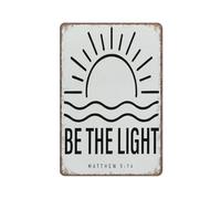 KOPUTE Christian tin sign Decor, Be The Light,Religious Decor Scripture Bible Verse Funny Metal Sign Poster Wall Art for Kitchen Garden Bathroom Farm Home Coffee Decor Tin Sign,12x16 inches
