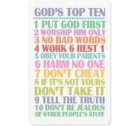 KOPUTE Christian Wall Art. Ten Commandments. Bible Verse. God's Top Ten for Kids. Home Bar Kitchen Coffee Man Cave Garage Wall Decor Art Tin Sign 8x12 Inch