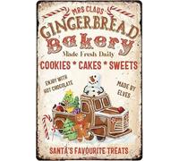 KOPUTE Christmas Home Decor Christmas Gingerbread Bakery Sign Gingerbread Bakery Home Bar Kitchen Coffee Man Cave Garage Wall Decor Art Tin Sign 12x16 Inch