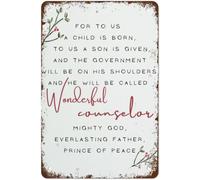 KOPUTE Christmas Print, Wonderful Counselor, Mighty God, Modern Bible Scripture, Home Bar Kitchen Coffee Man Cave Garage Wall Decor Art Tin Sign 12x16 Inch