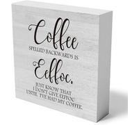 KOPUTE Coffee Spelled Backwards Is Eeffoc Wooden Box Sign Decorative Funny Coffee Wood Box Sign Home Kitchen Decor Coffee Lover Rustic Farmhouse Square Desk Decor Sign 7 x 7 Inches