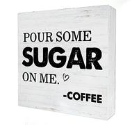 KOPUTE Coffee Wood Box Sign Kitchen Home Decor, Rustic Funny Pour Some Sugar on Me Wooden Box Sign Block Plaque for Wall Tabletop Desk Decoration Coffee Lover Gift 5 x 5 Inches