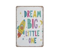 KOPUTE Colorful Dream Big Little One tin sign Rustic Cat in Rocket Flying in Outer Space Funny Metal Sign Poster Wall Art for Kitchen Garden Bathroom Farm Home Coffee Decor Tin Sign,5.5x8 inches